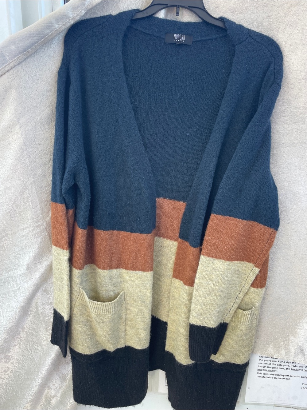 Modern Canvas Colorblock Open-Front Cardigan Sweater - Navy, Rust Cream & Black